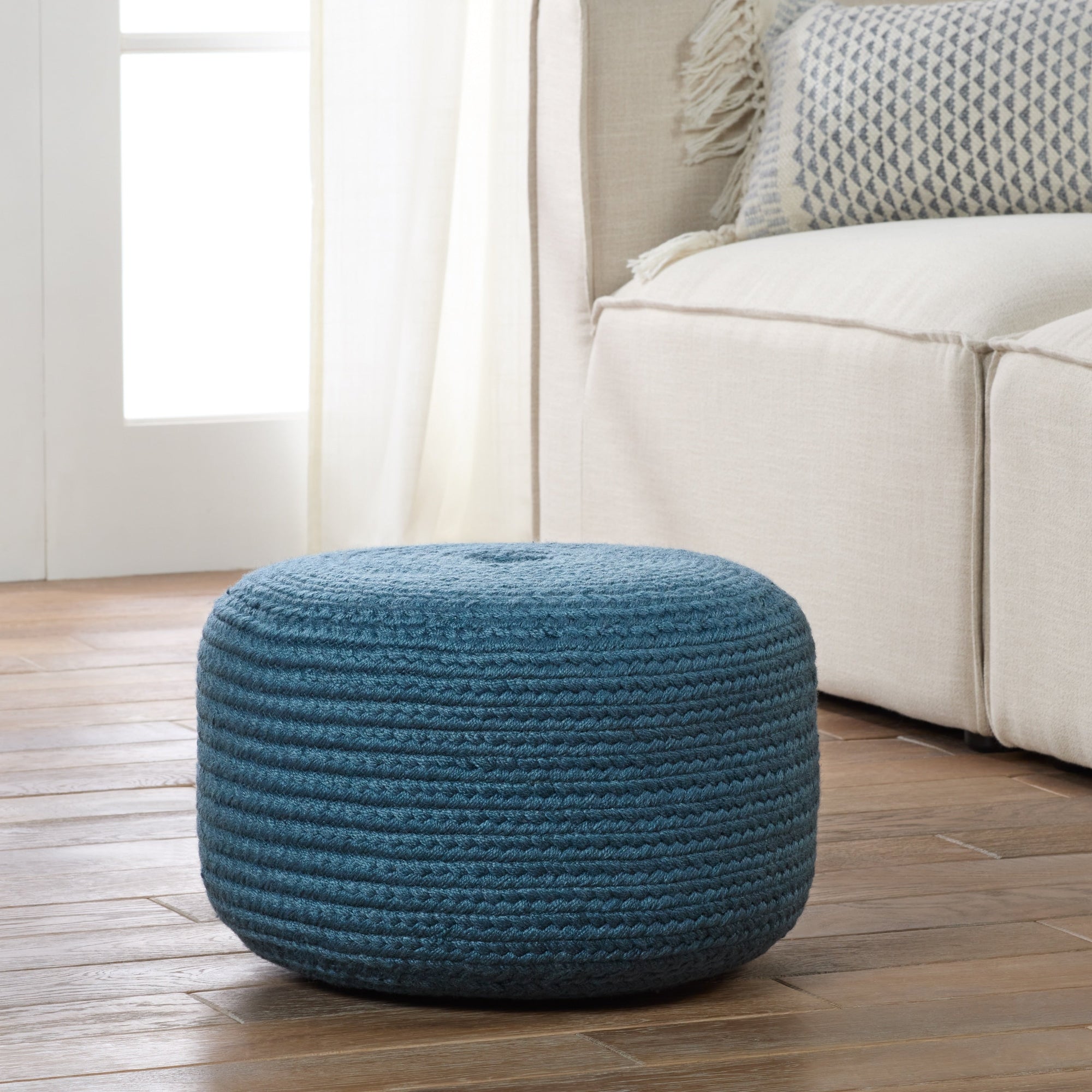 Jaipur Living Saba Solar Round Indoor/Outdoor Polyester Pouf Ottoman/Foot Stool - 18X18X12