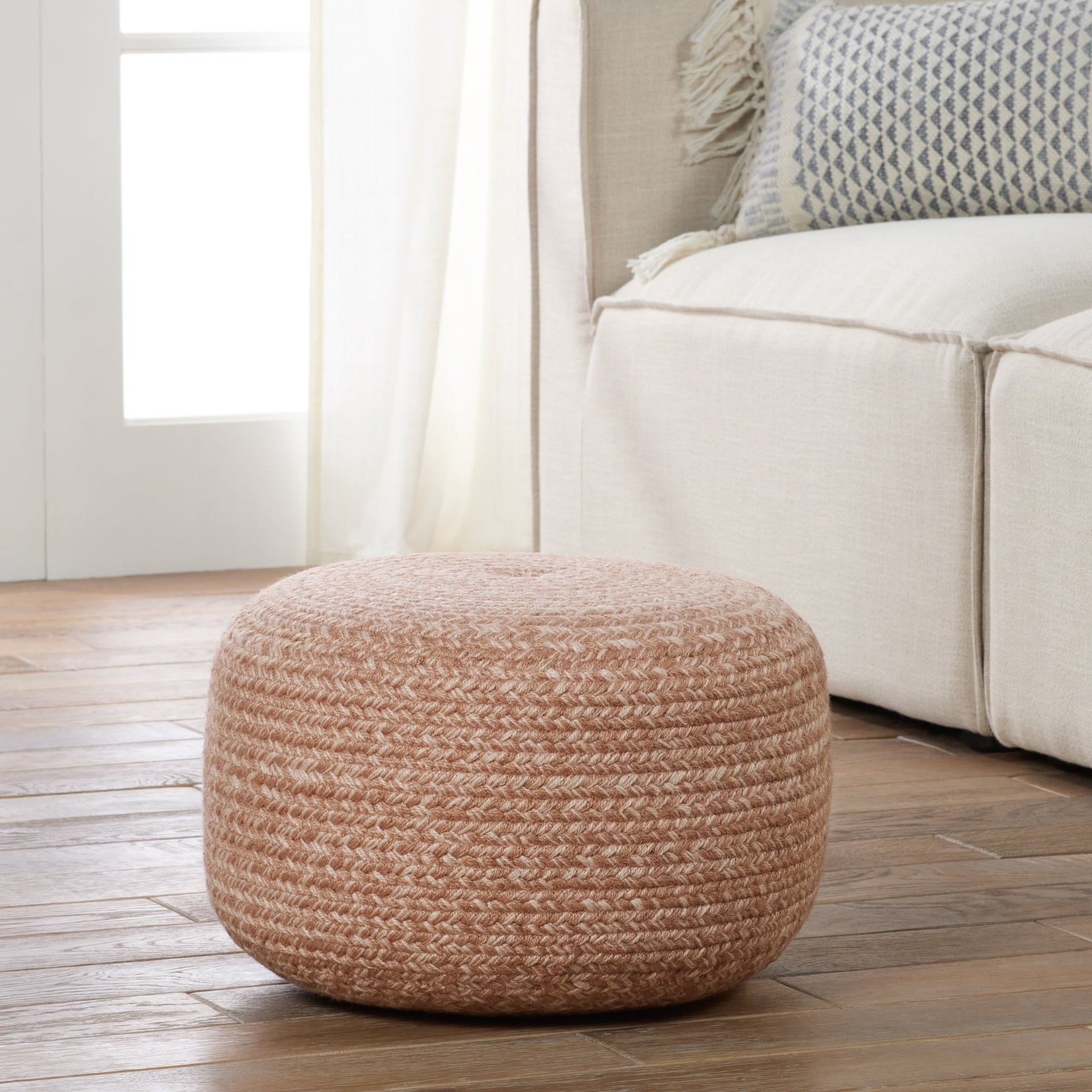 Jaipur Living Saba Solar Round Indoor/Outdoor Polyester Pouf Ottoman/Foot Stool - 18X18X12