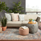 Jaipur Living Saba Solar Round Indoor/Outdoor Polyester Pouf Ottoman/Foot Stool - 18X18X12