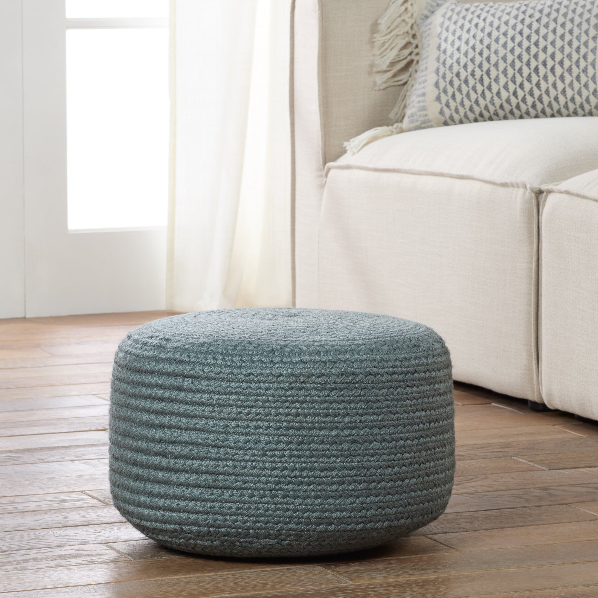 Jaipur Living Saba Solar Round Indoor/Outdoor Polyester Pouf Ottoman/Foot Stool - 18X18X12