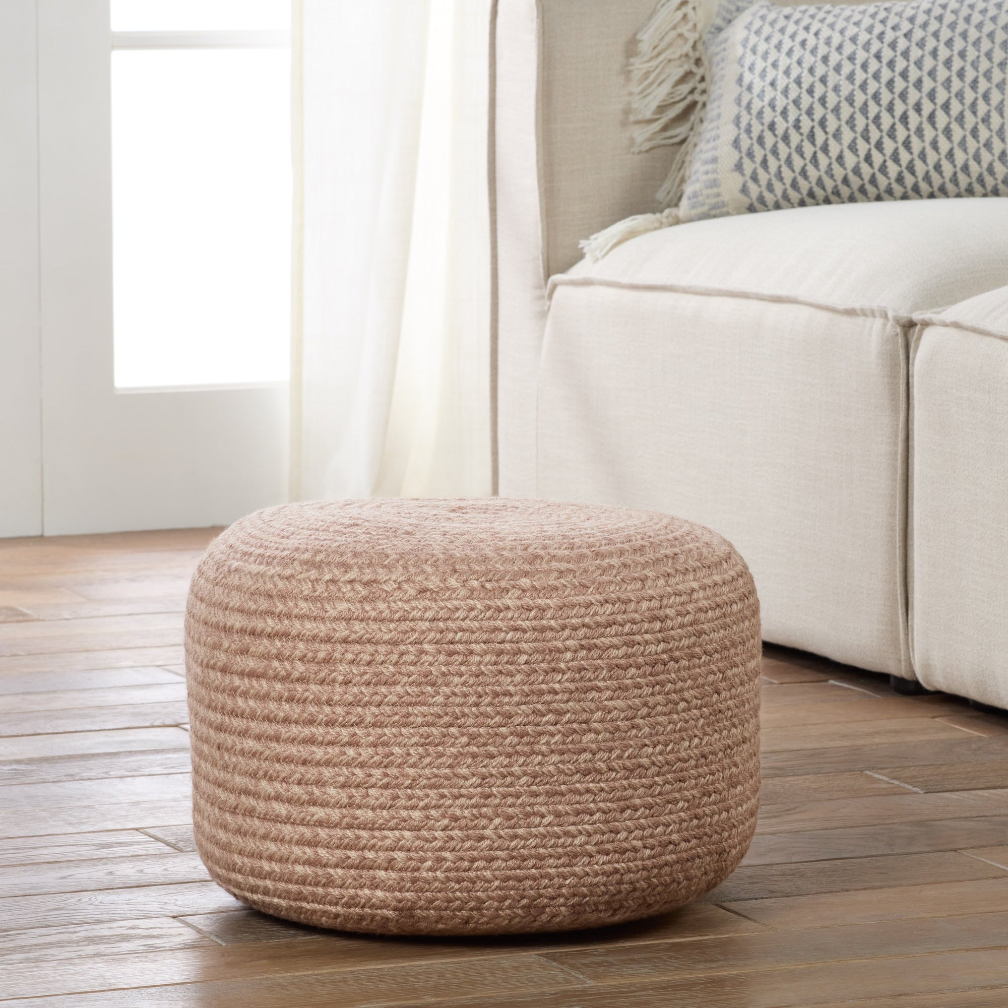 Jaipur Living Saba Solar Round Indoor/Outdoor Polyester Pouf Ottoman/Foot Stool - 18X18X12