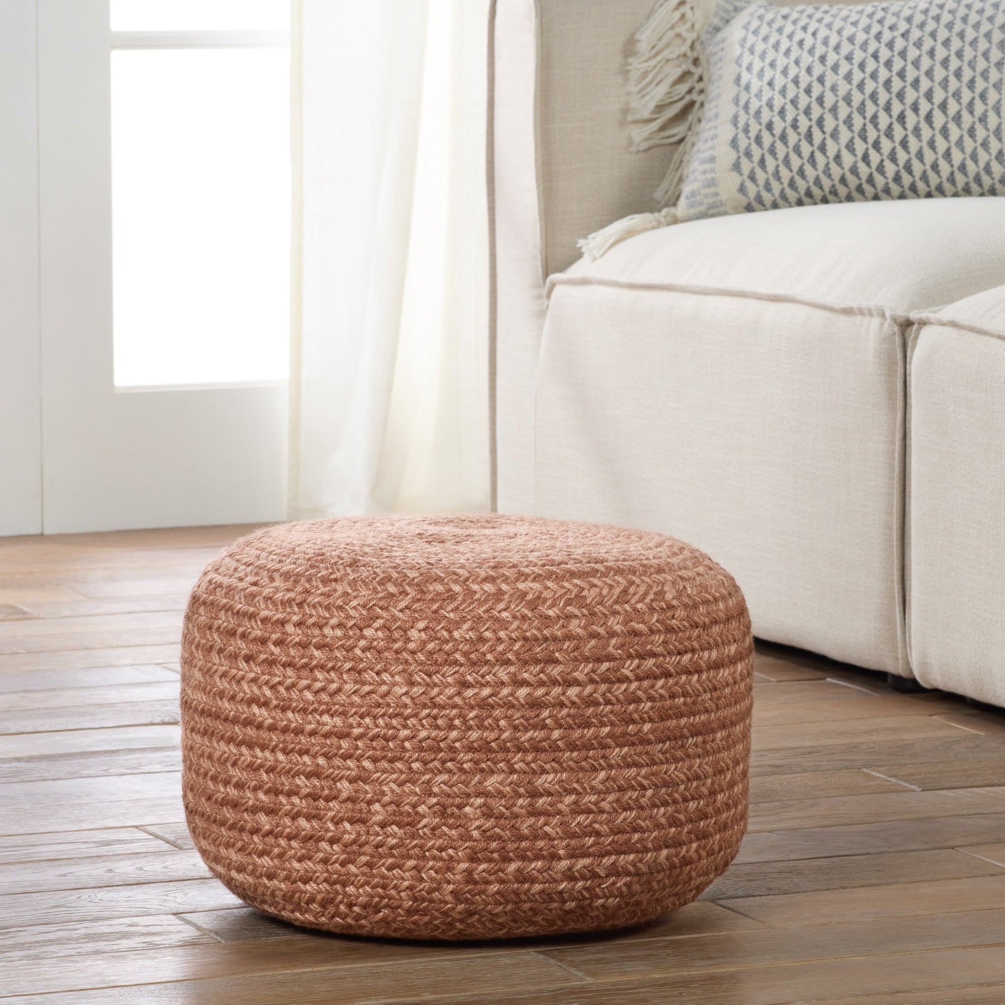 Jaipur Living Saba Solar Round Indoor/Outdoor Polyester Pouf Ottoman/Foot Stool - 18X18X12