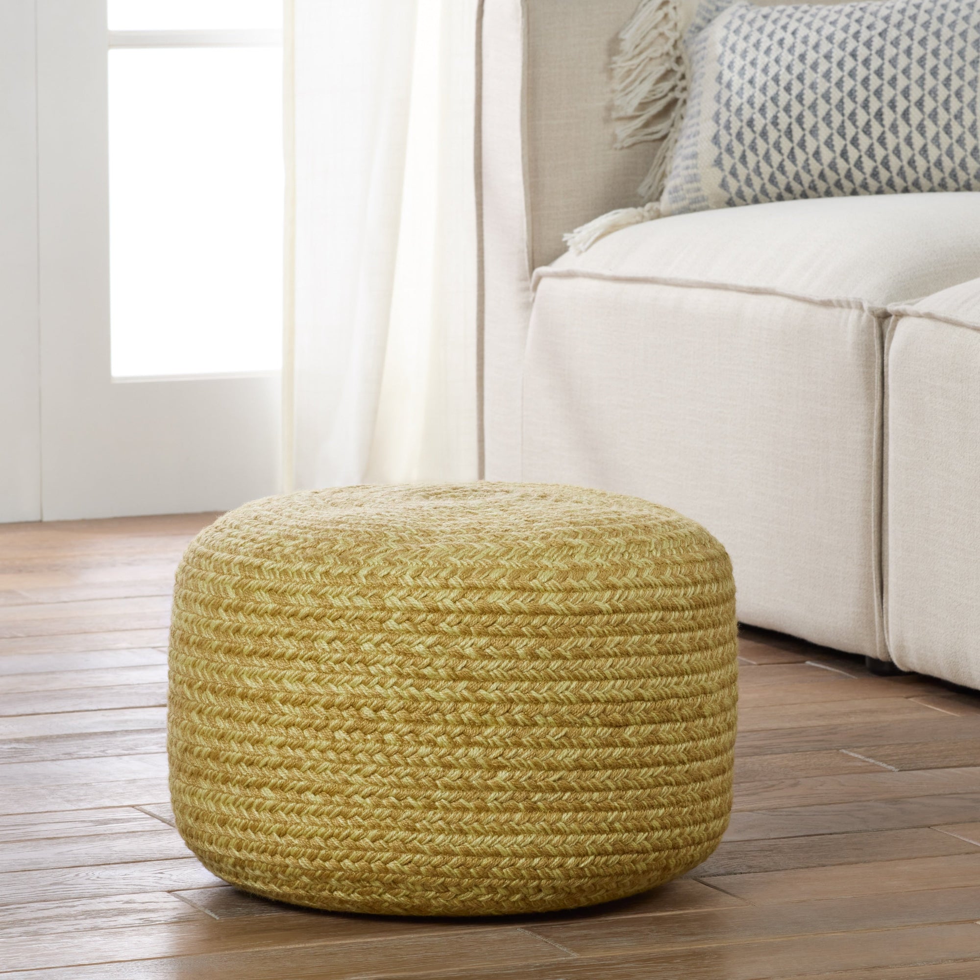 Jaipur Living Saba Solar Round Indoor/Outdoor Polyester Pouf Ottoman/Foot Stool - 18X18X12