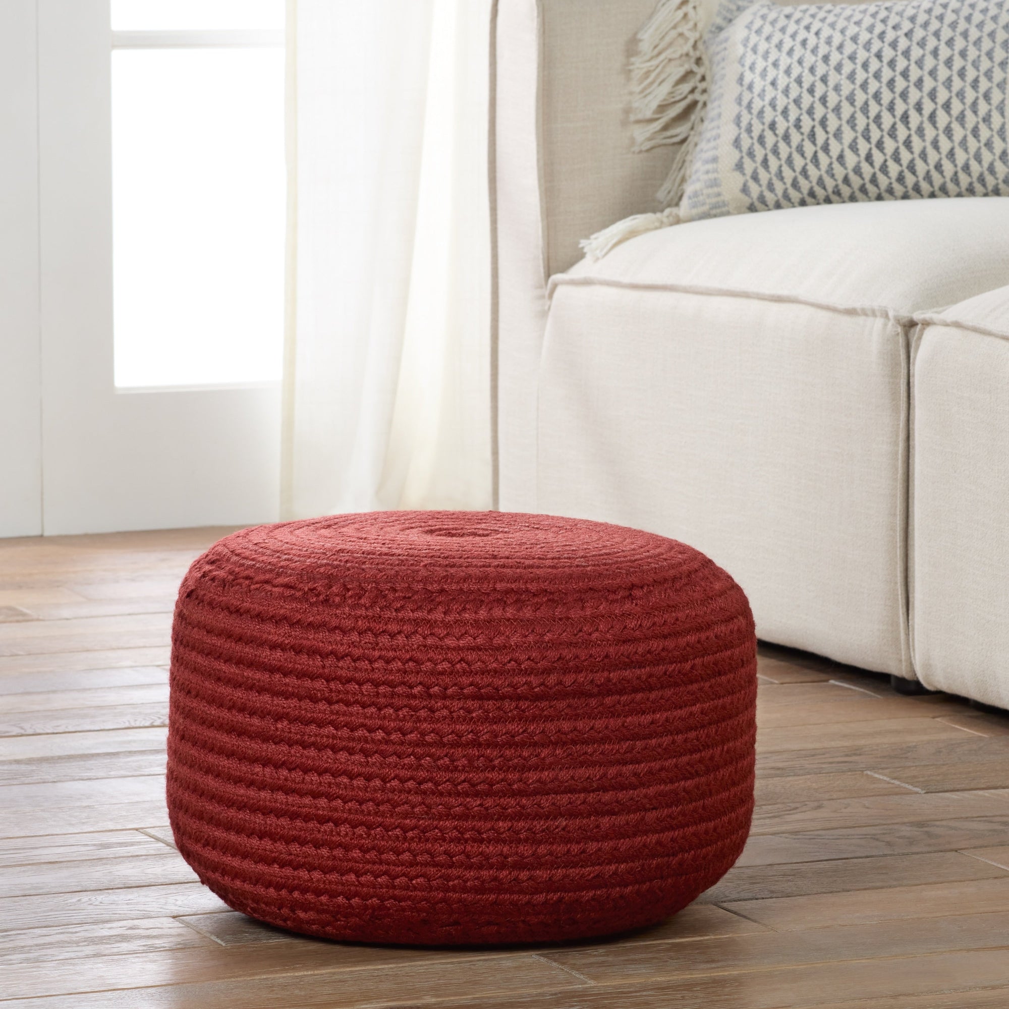 Jaipur Living Saba Solar Round Indoor/Outdoor Polyester Pouf Ottoman/Foot Stool - 18X18X12