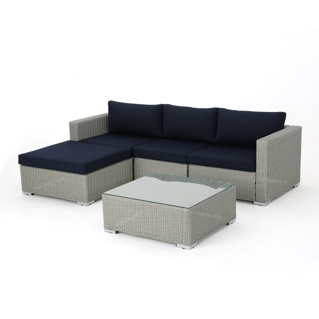 Ensemble de salon d'extérieur 5 pièces en osier Santa Rosa avec coussins par Christopher Knight Home