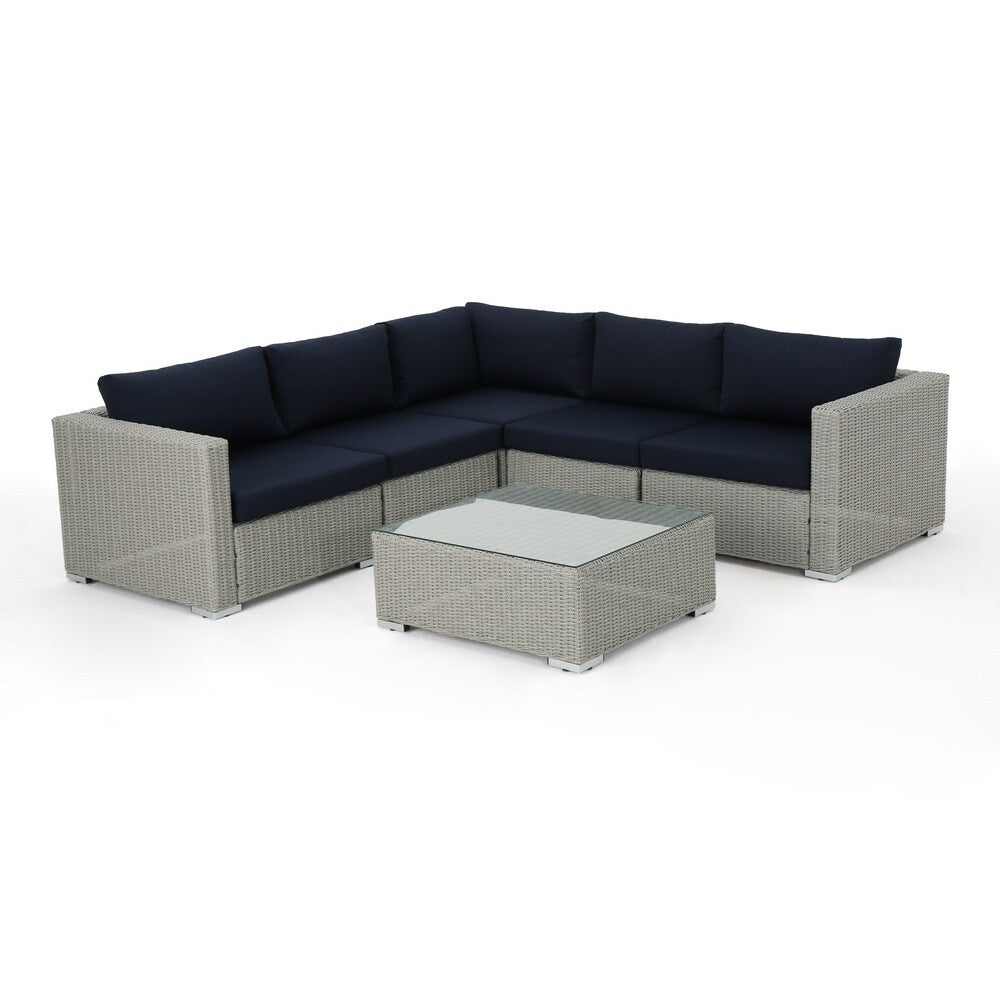 Ensemble de salon d'extérieur 6 pièces en osier Santa Rosa avec coussins par Christopher Knight Home