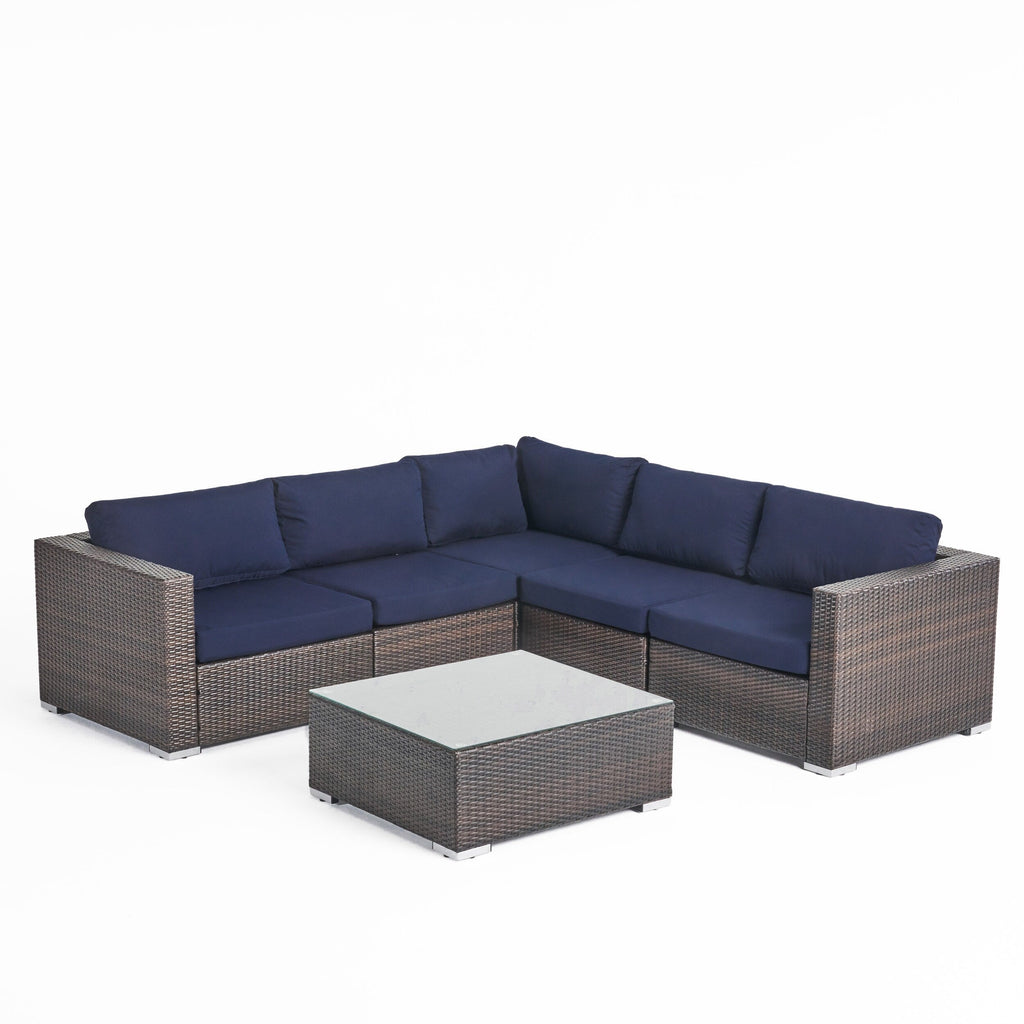 Ensemble de salon d'extérieur 6 pièces en osier Santa Rosa avec coussins par Christopher Knight Home