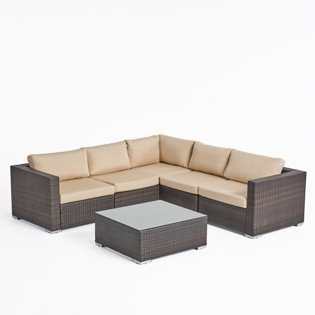 Ensemble de salon d'extérieur 6 pièces en osier Santa Rosa avec coussins par Christopher Knight Home