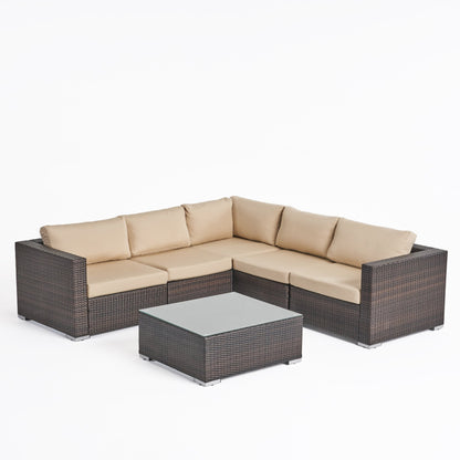 Ensemble de salon d'extérieur 6 pièces en osier Santa Rosa avec coussins par Christopher Knight Home