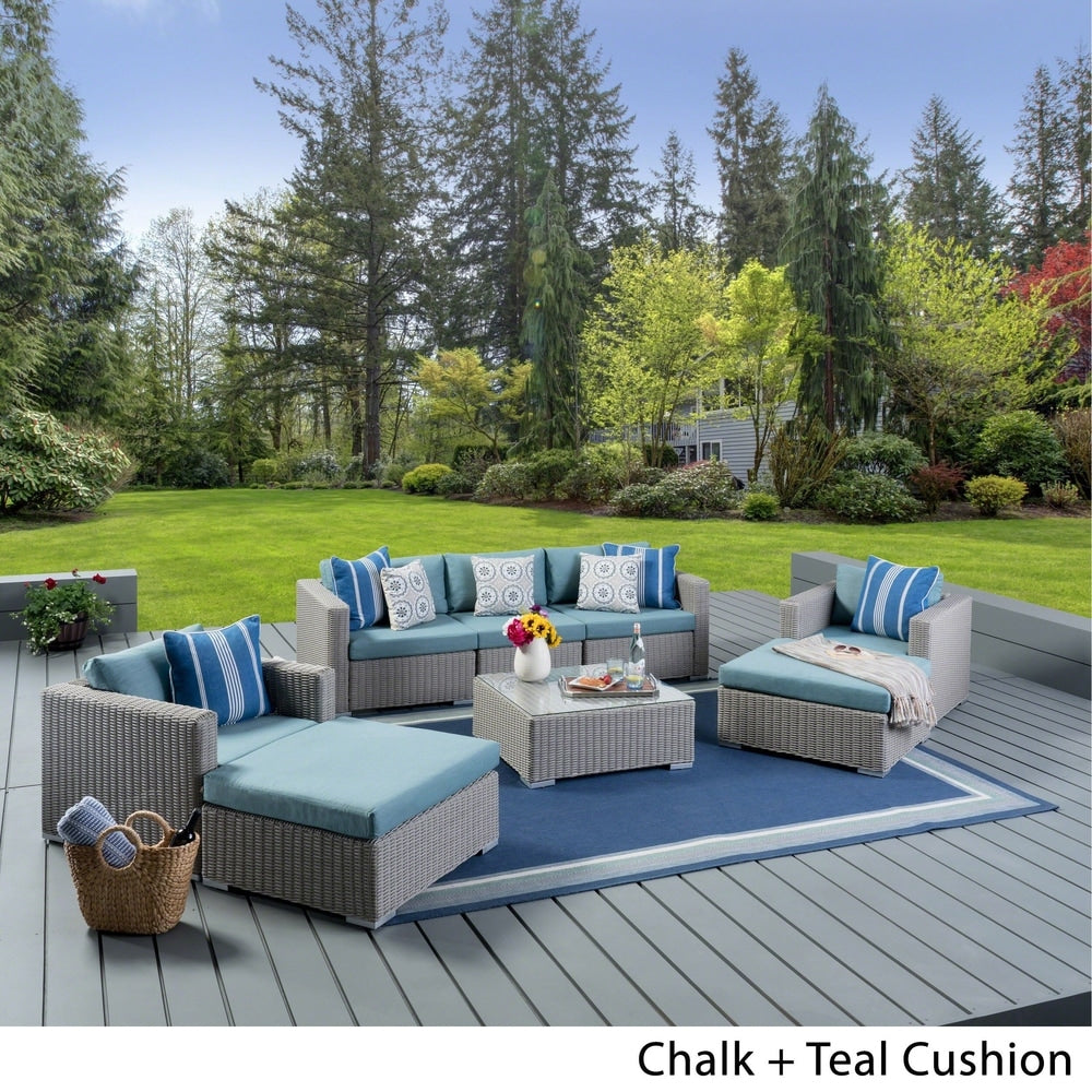 Ensemble de canapés d'extérieur sectionnels Santa Rosa 8 pièces en osier avec coussins par Christopher Knight Home