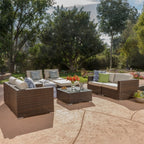 Canapé d'extérieur sectionnel Santa Rosa en osier 9 pièces avec coussins par Christopher Knight Home