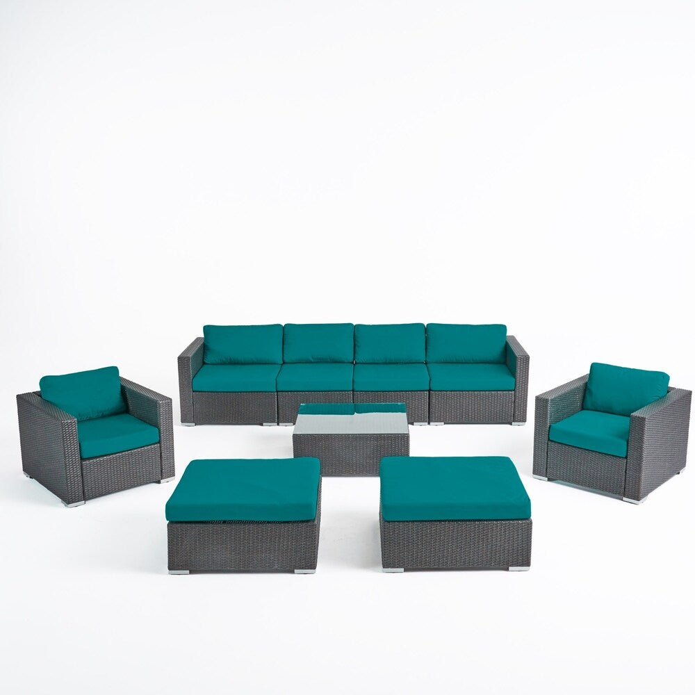 Canapé d'extérieur sectionnel Santa Rosa en osier 9 pièces avec coussins par Christopher Knight Home