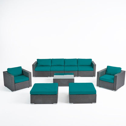 Canapé d'extérieur sectionnel Santa Rosa en osier 9 pièces avec coussins par Christopher Knight Home