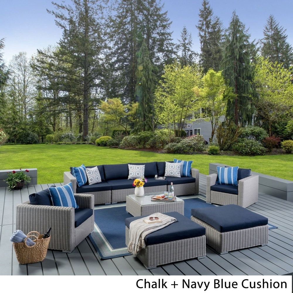 Canapé d'extérieur sectionnel Santa Rosa en osier 9 pièces avec coussins par Christopher Knight Home