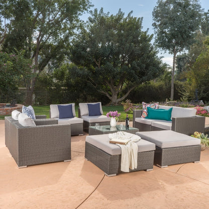 Canapé d'extérieur sectionnel Santa Rosa en osier 9 pièces avec coussins par Christopher Knight Home