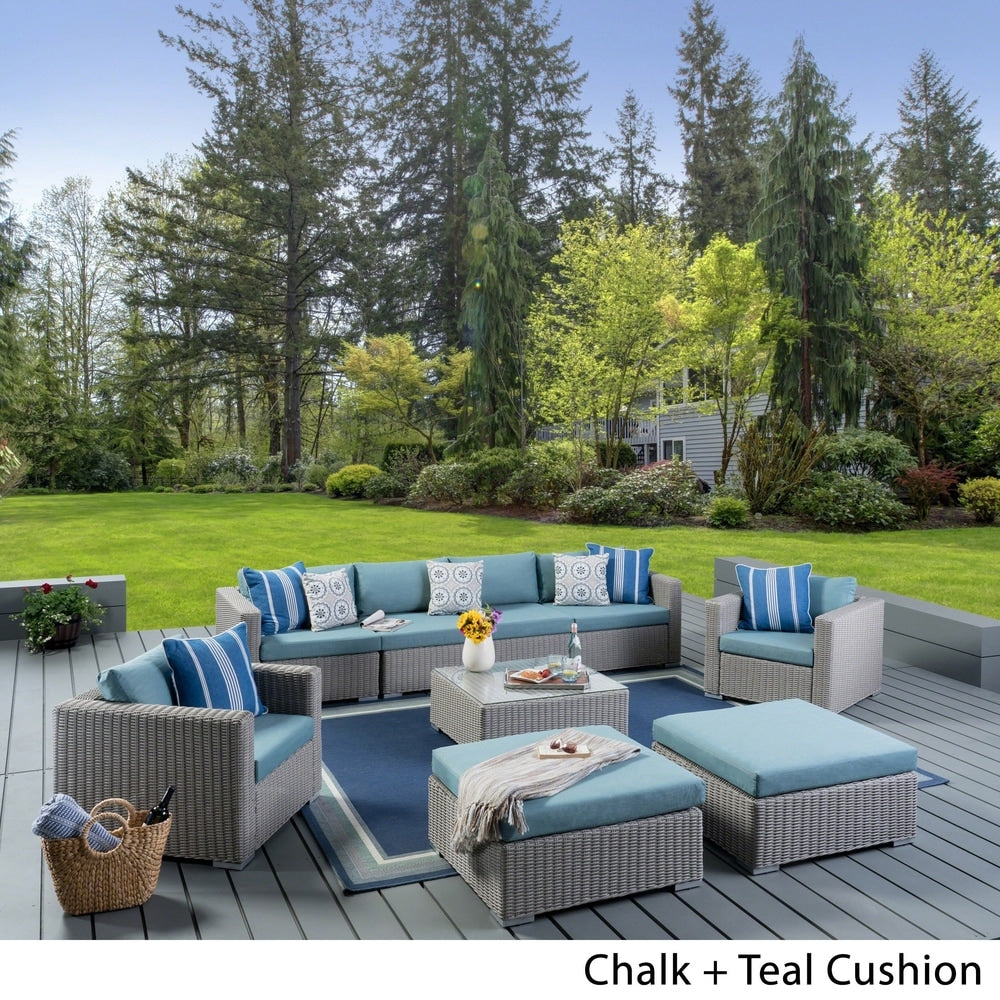 Canapé d'extérieur sectionnel Santa Rosa en osier 9 pièces avec coussins par Christopher Knight Home
