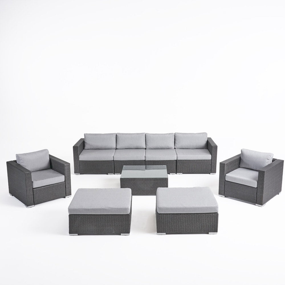 Canapé d'extérieur sectionnel Santa Rosa en osier 9 pièces avec coussins par Christopher Knight Home