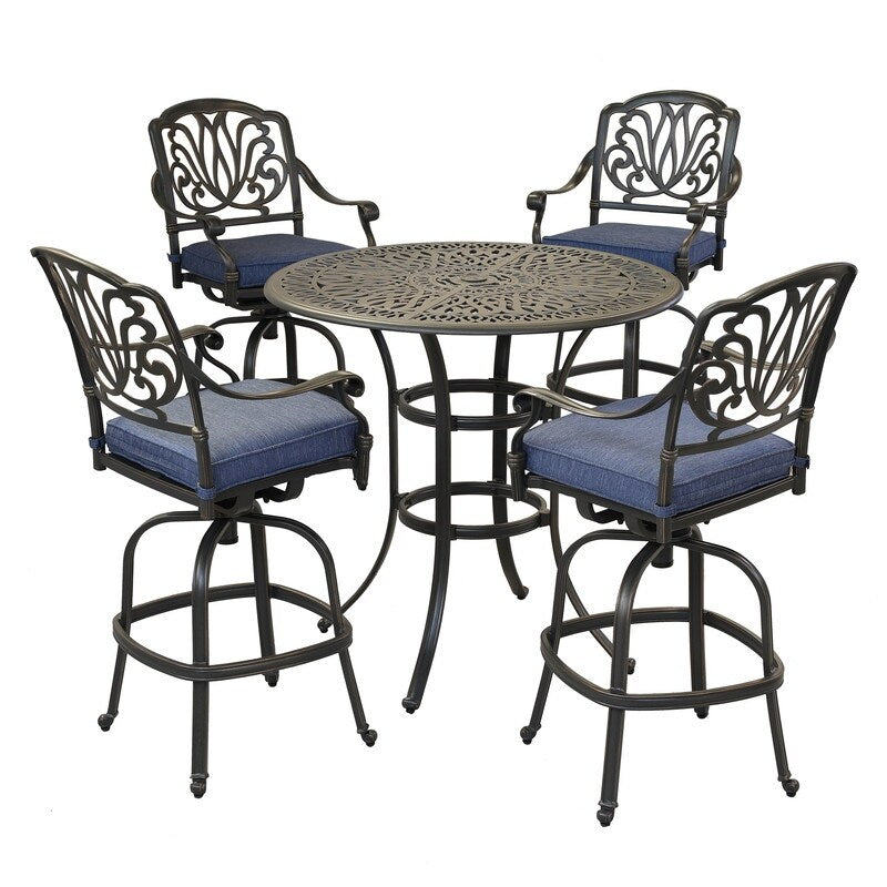 Ensemble de bar Saratoga 5 pièces en aluminium avec coussins, table de bar ronde de 42 pouces