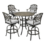 Ensemble de bar Saratoga 5 pièces en aluminium avec coussins, table de bar ronde de 42 pouces