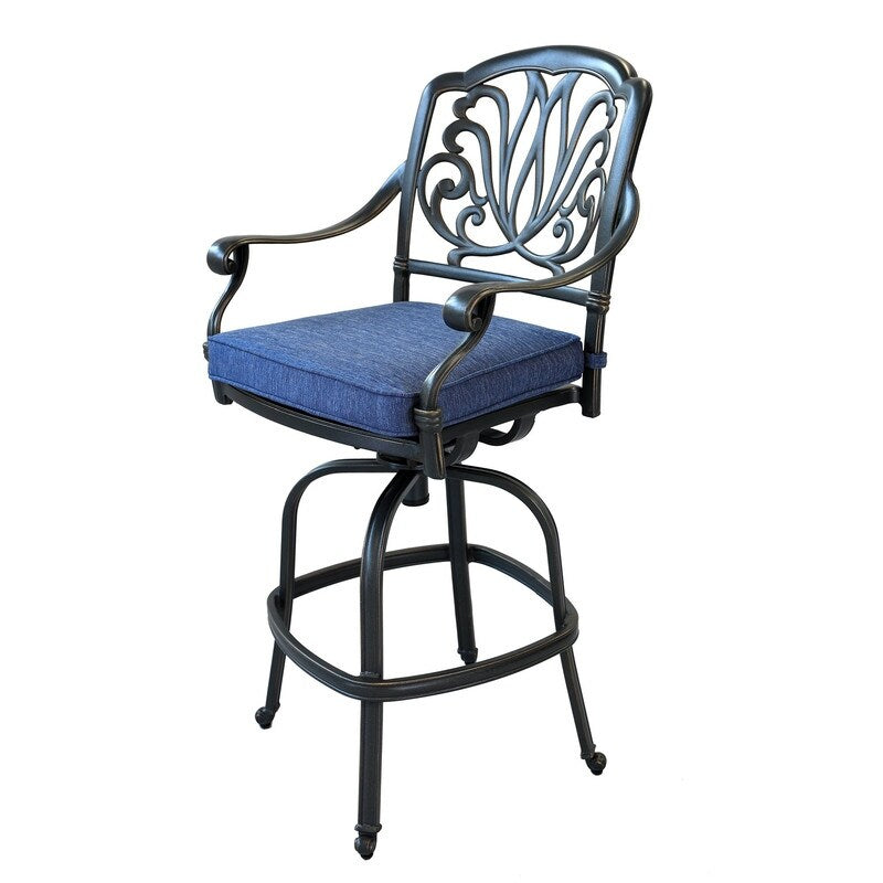 Ensemble de bar Saratoga 5 pièces en aluminium avec coussins, table de bar ronde de 42 pouces
