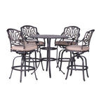Ensemble de bar Saratoga 5 pièces en aluminium avec coussins, table de bar ronde de 42 pouces