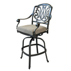 Ensemble de bar Saratoga 5 pièces en aluminium avec coussins, table de bar ronde de 42 pouces