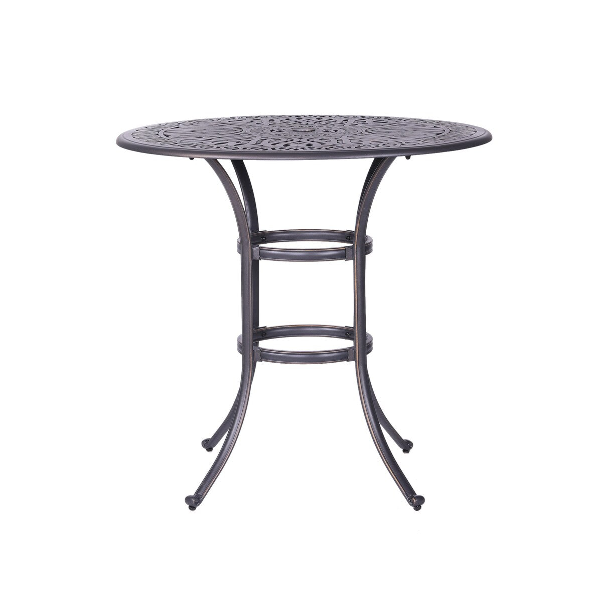 Ensemble de bar Saratoga 5 pièces en aluminium avec coussins, table de bar ronde de 42 pouces