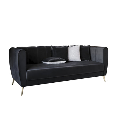 Canapé 3 places en velours Scarlett à accoudoirs évasés et 4 coussins décoratifs