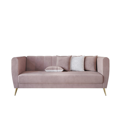Canapé 3 places en velours Scarlett à accoudoirs évasés et 4 coussins décoratifs