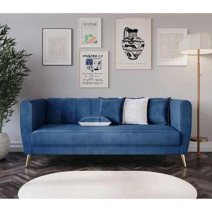Canapé 3 places en velours Scarlett à accoudoirs évasés et 4 coussins décoratifs