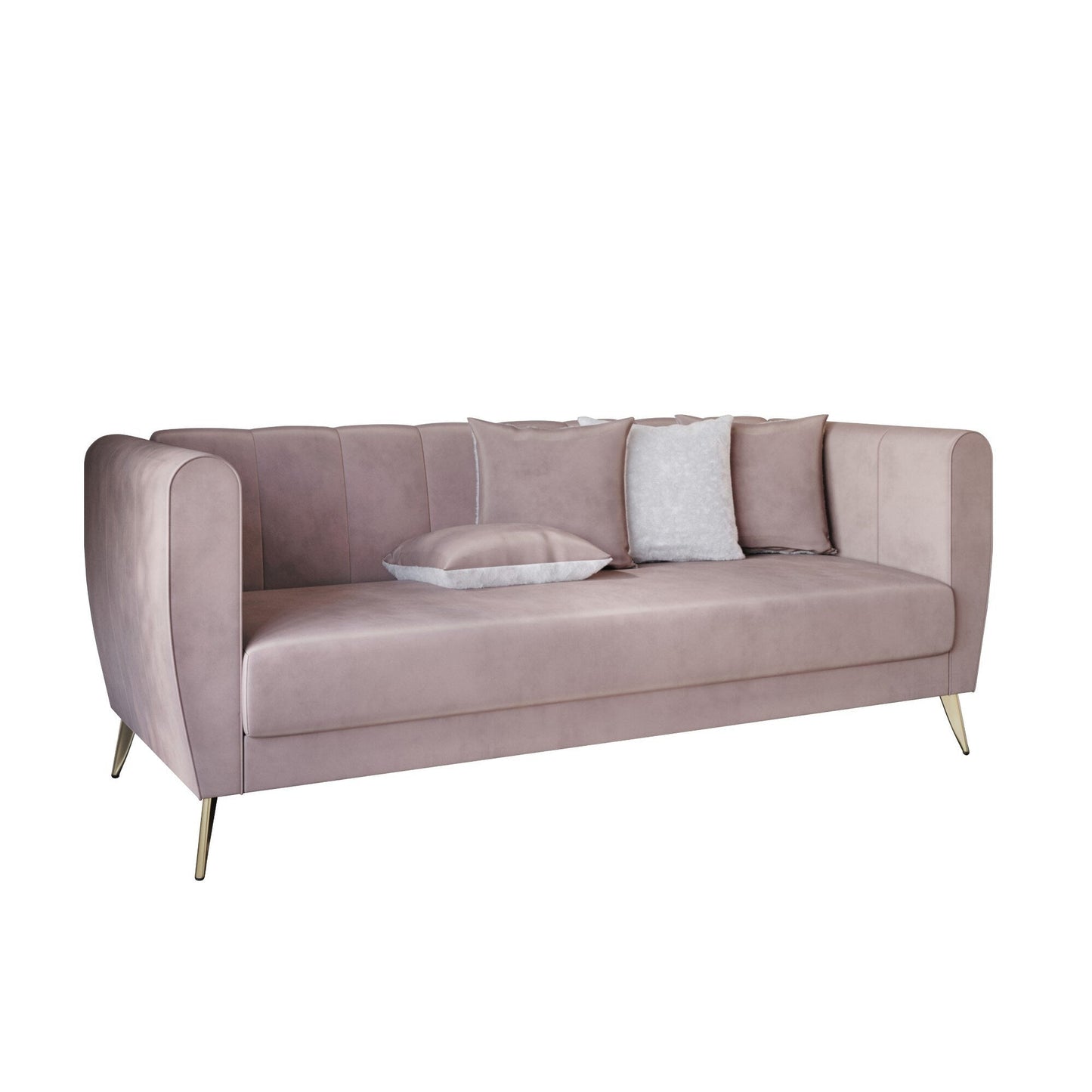 Canapé 3 places en velours Scarlett à accoudoirs évasés et 4 coussins décoratifs