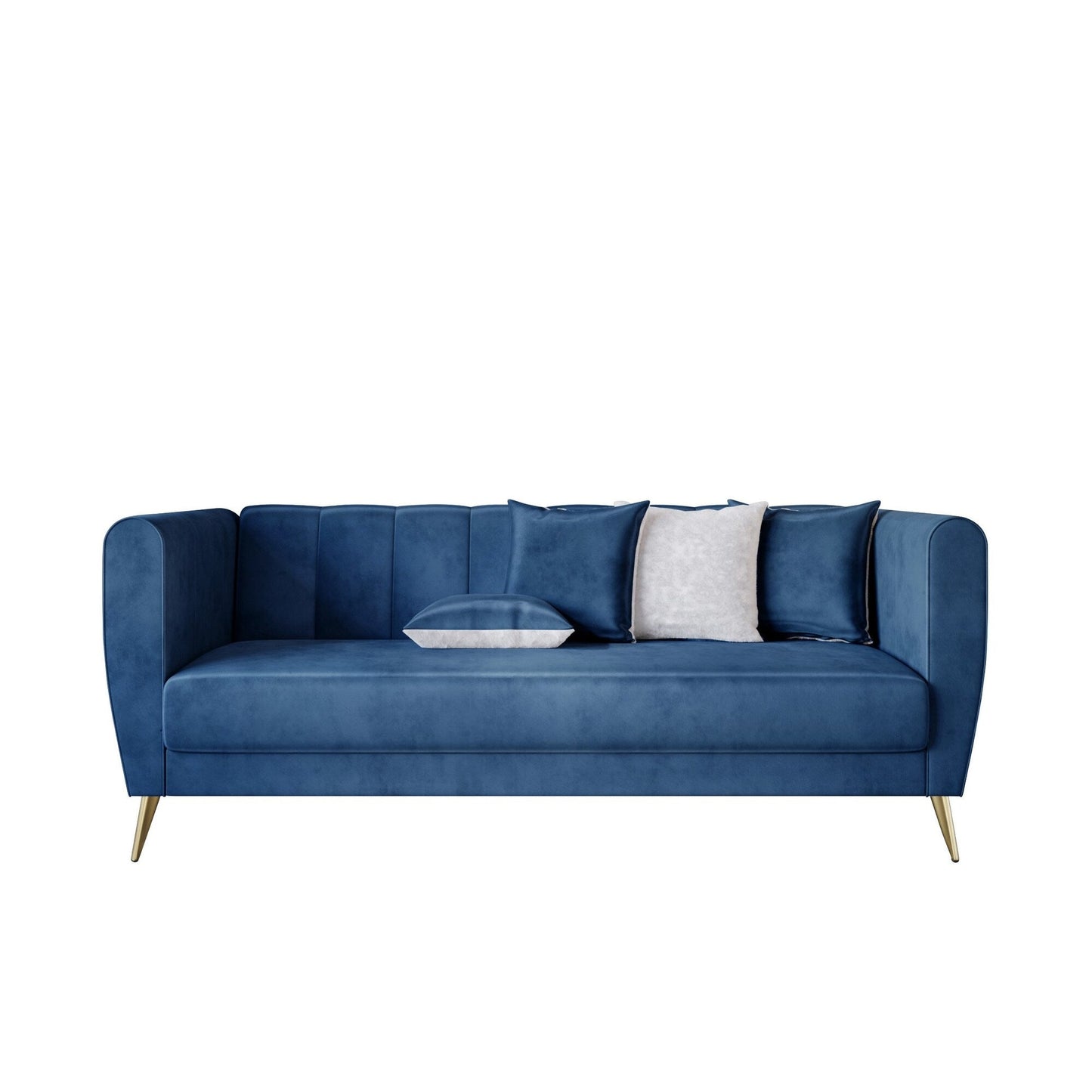Canapé 3 places en velours Scarlett à accoudoirs évasés et 4 coussins décoratifs