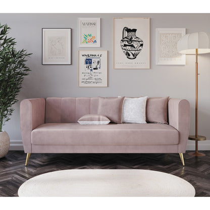 Canapé 3 places en velours Scarlett à accoudoirs évasés et 4 coussins décoratifs