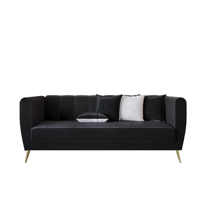 Canapé 3 places en velours Scarlett à accoudoirs évasés et 4 coussins décoratifs