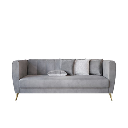 Canapé 3 places en velours Scarlett à accoudoirs évasés et 4 coussins décoratifs
