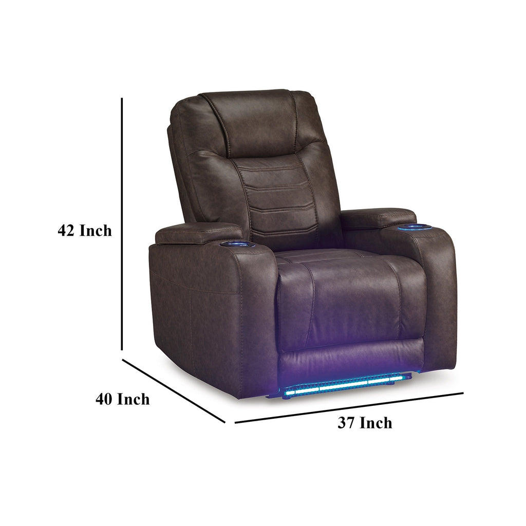 Fauteuil inclinable électrique Scon, 94 cm, éclairage LED, similicuir marron