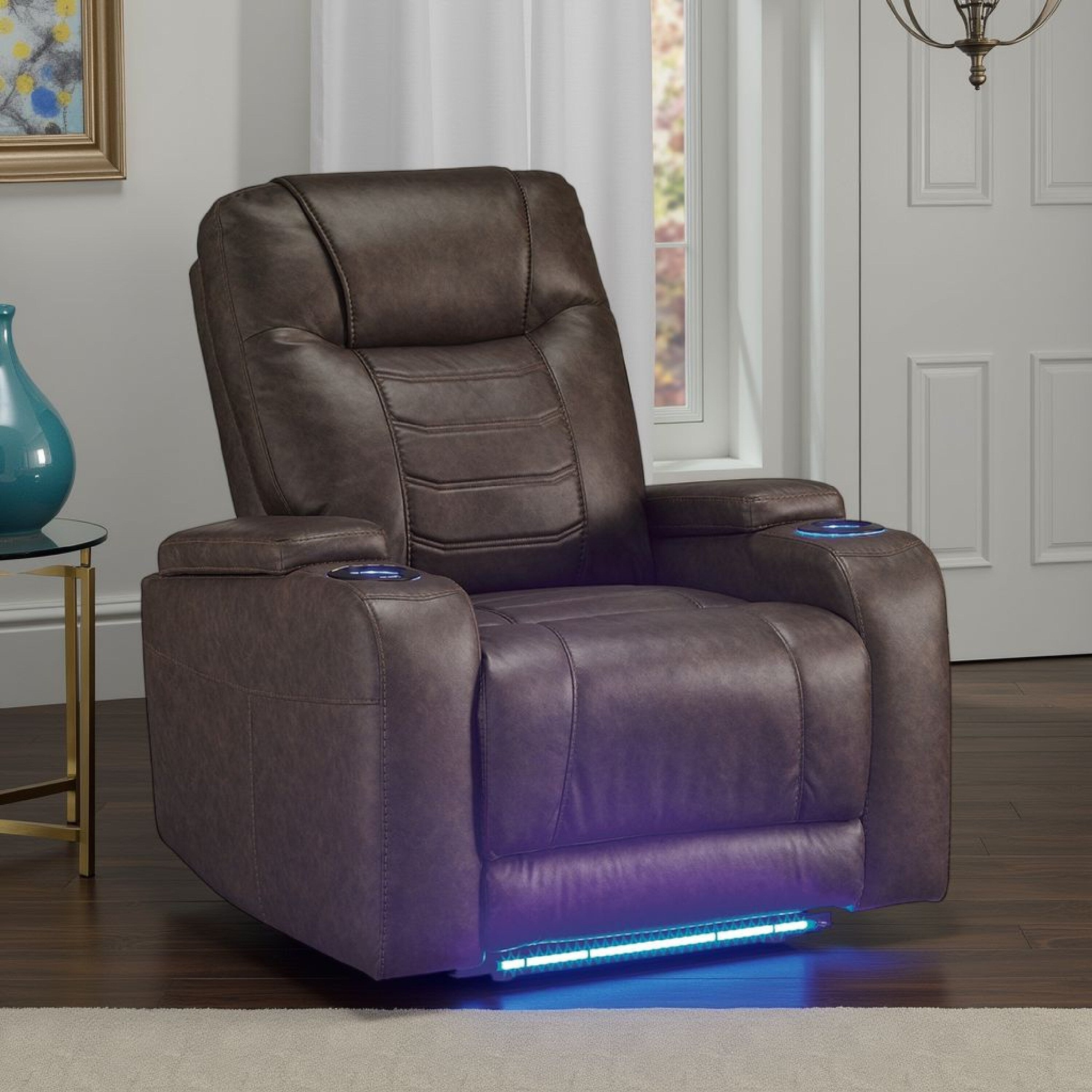 Fauteuil inclinable électrique Scon, 94 cm, éclairage LED, similicuir marron