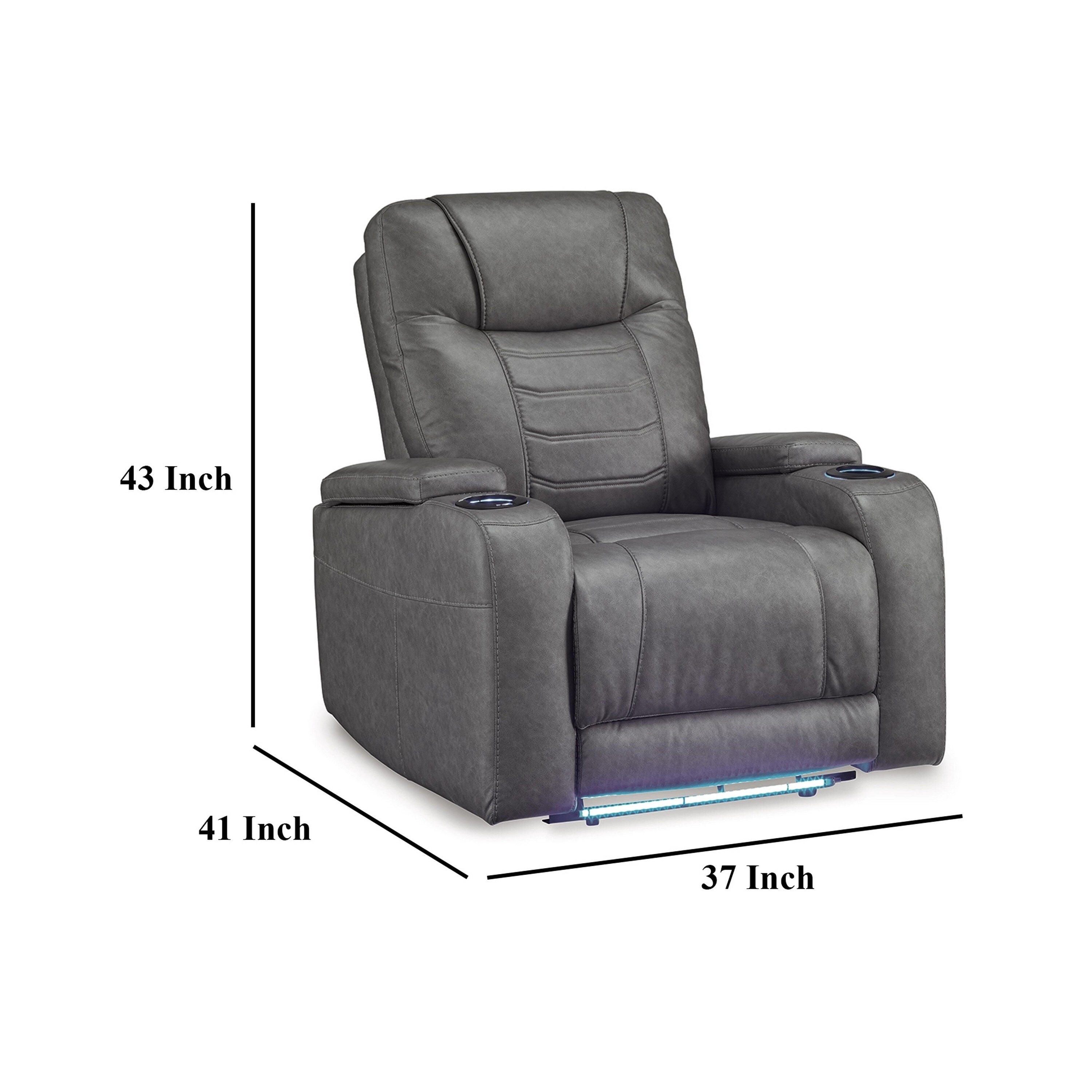 Fauteuil inclinable électrique Scon, 94 cm, éclairage LED, similicuir gris