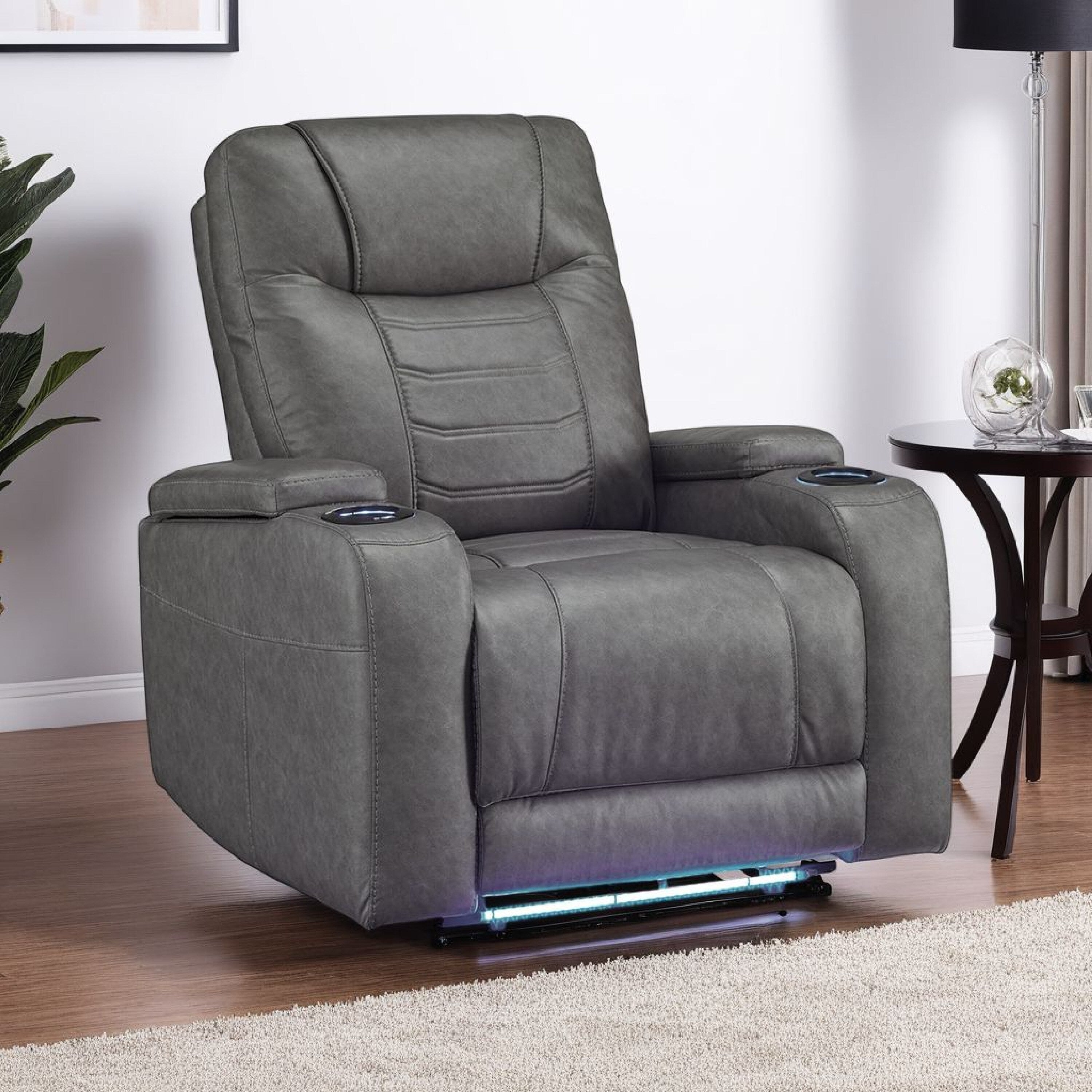 Fauteuil inclinable électrique Scon, 94 cm, éclairage LED, similicuir gris
