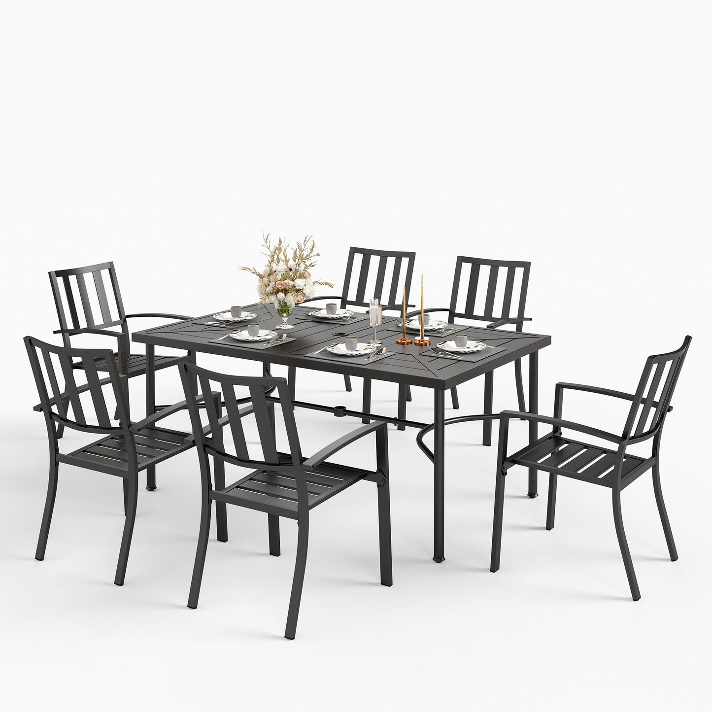 Ensemble de salle à manger d'extérieur MAISON ARTS, 6/8 chaises empilables en métal et 1 table rectangulaire extensible