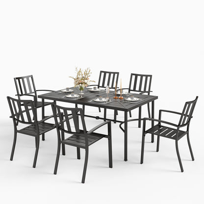 Ensemble de salle à manger d'extérieur MAISON ARTS, 6/8 chaises empilables en métal et 1 table rectangulaire extensible