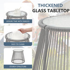 Ensemble de canapés de conversation sectionnels en osier, ensemble de meubles de patio 3 pièces avec coussins épais et table basse en verre trempé