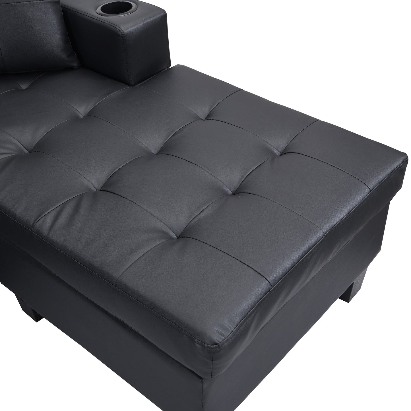 Ensemble de canapés sectionnels pour salon avec chaise longue en L, porte-gobelet et chaise longue gauche ou droite moderne 4 places (NOIR)