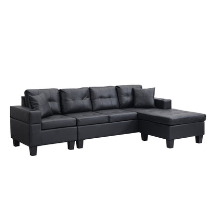 Ensemble de canapés sectionnels pour salon avec chaise longue en L, porte-gobelet et chaise longue gauche ou droite moderne 4 places (NOIR)
