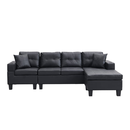 Ensemble de canapés sectionnels pour salon avec chaise longue en L, porte-gobelet et chaise longue gauche ou droite moderne 4 places (NOIR)