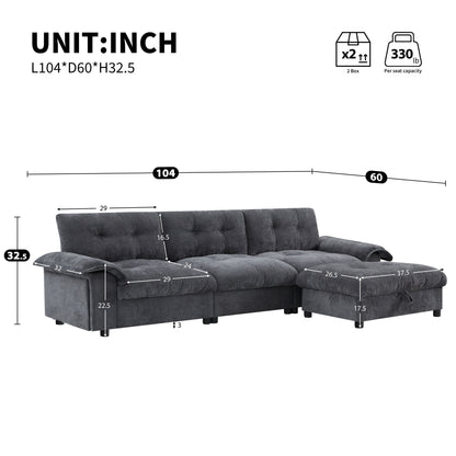 Canapé sectionnel en L avec accoudoirs multifonctionnels, chargeur double port, porte-gobelet, poches de rangement latérales, coussin moelleux