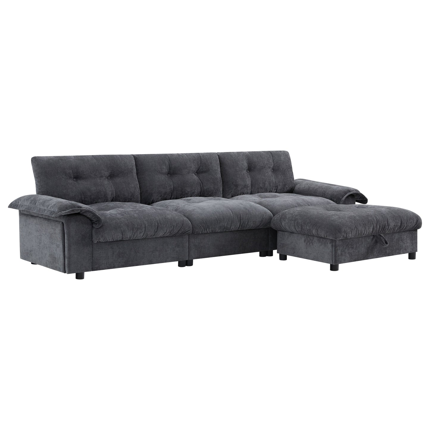 Canapé sectionnel en L avec accoudoirs multifonctionnels, chargeur double port, porte-gobelet, poches de rangement latérales, coussin moelleux