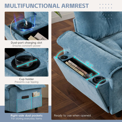 Canapé sectionnel en L avec accoudoirs multifonctionnels, chargeur double port, porte-gobelet, poches de rangement latérales, coussin moelleux