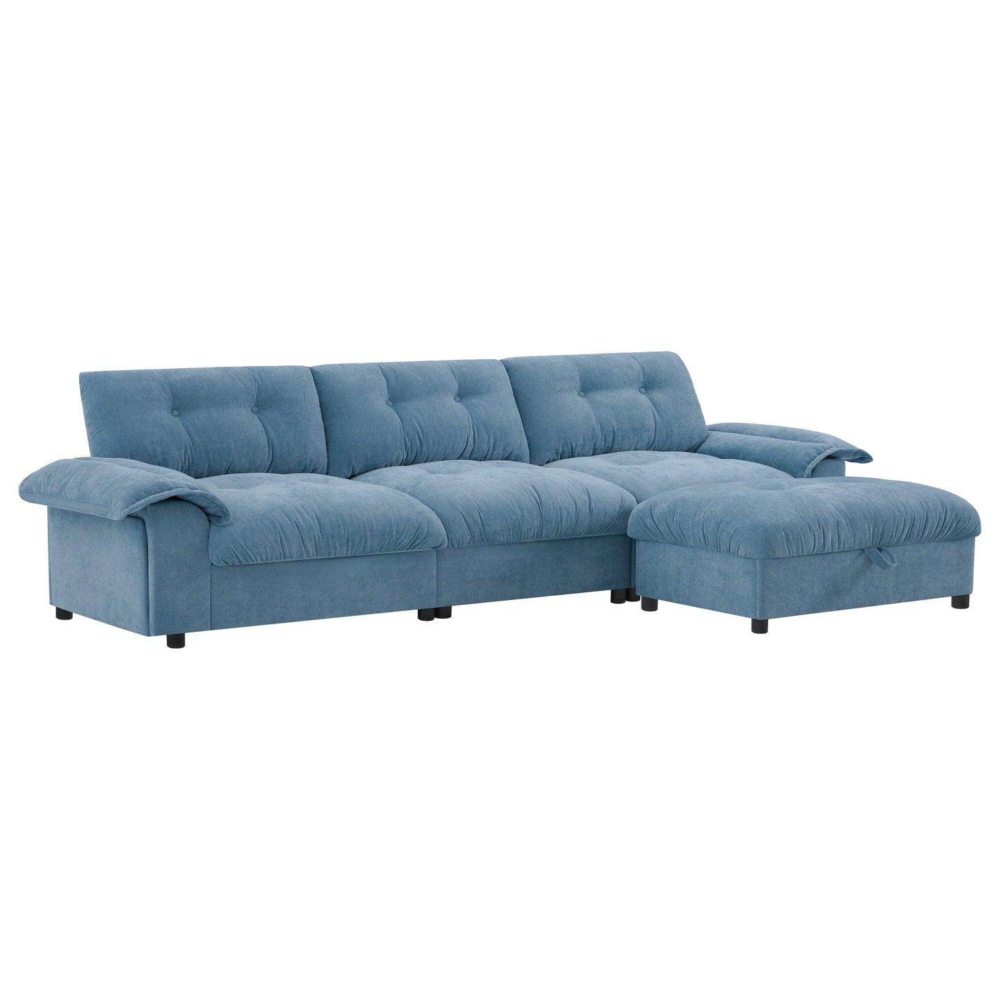 Canapé sectionnel en L avec accoudoirs multifonctionnels, chargeur double port, porte-gobelet, poches de rangement latérales, coussin moelleux