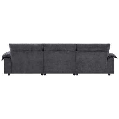 Canapé sectionnel en L avec accoudoirs multifonctionnels, chargeur double port, porte-gobelet, poches de rangement latérales, coussin moelleux